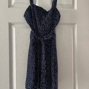 Navy blue and white dot romper